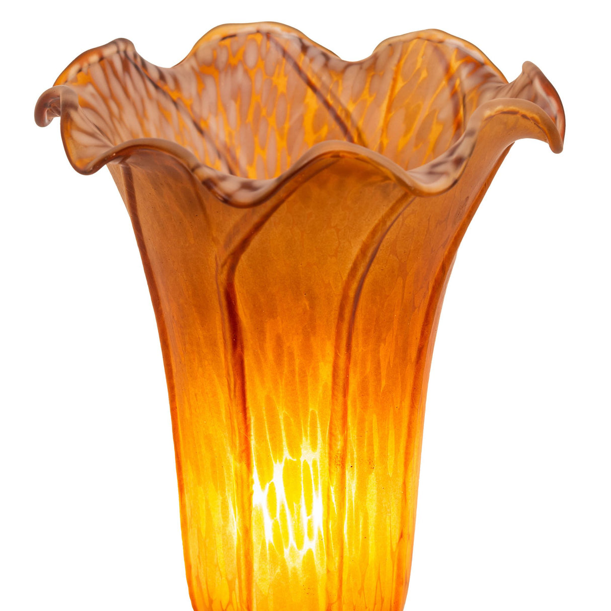 Close-up of Amber Pond Lily Victorian Mini Lamp detailing its ruffled Favrile-style glass.