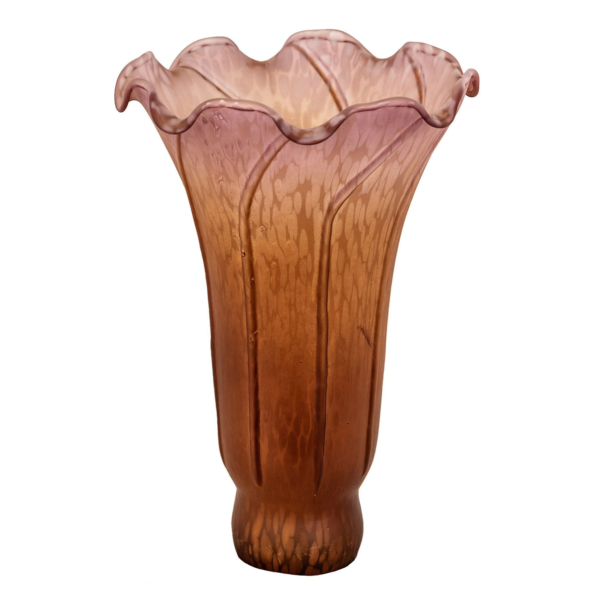 Unlit view of 4x6 amber and purple pond lily glass shade.