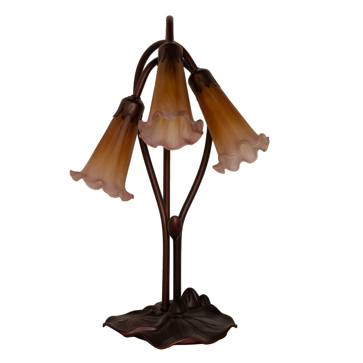 unlit view of amber-purple pond lily table base showcasing shade craftsmanship and elegant design.