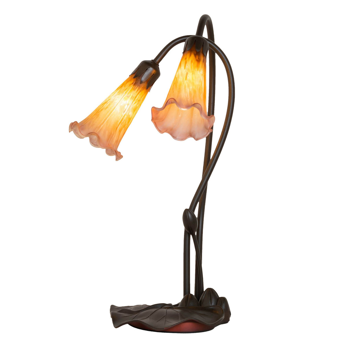 Side view of the Amber/Purple Pond Lily table lamp with elegant winding stems.