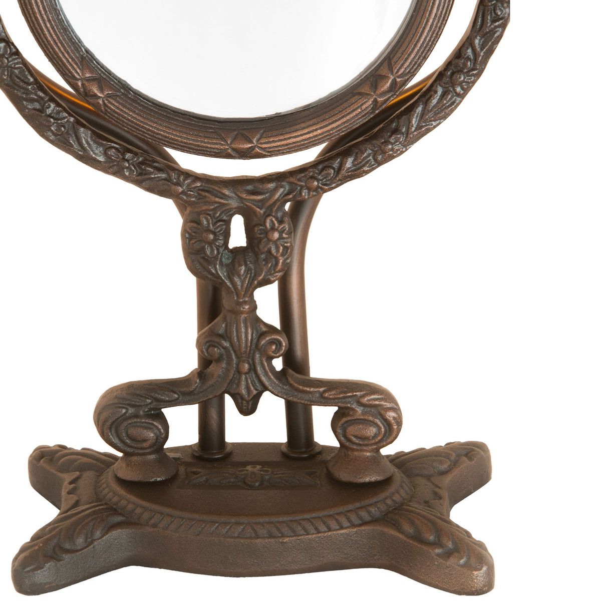 Decorative base view of twin cherub pond lily accent lamp.