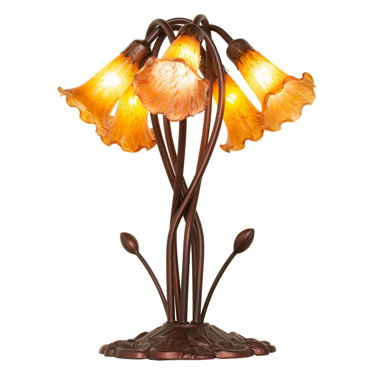 Amber Tiffany Pond Lily 5 LT Accent Lamp 17" High - Angled View.