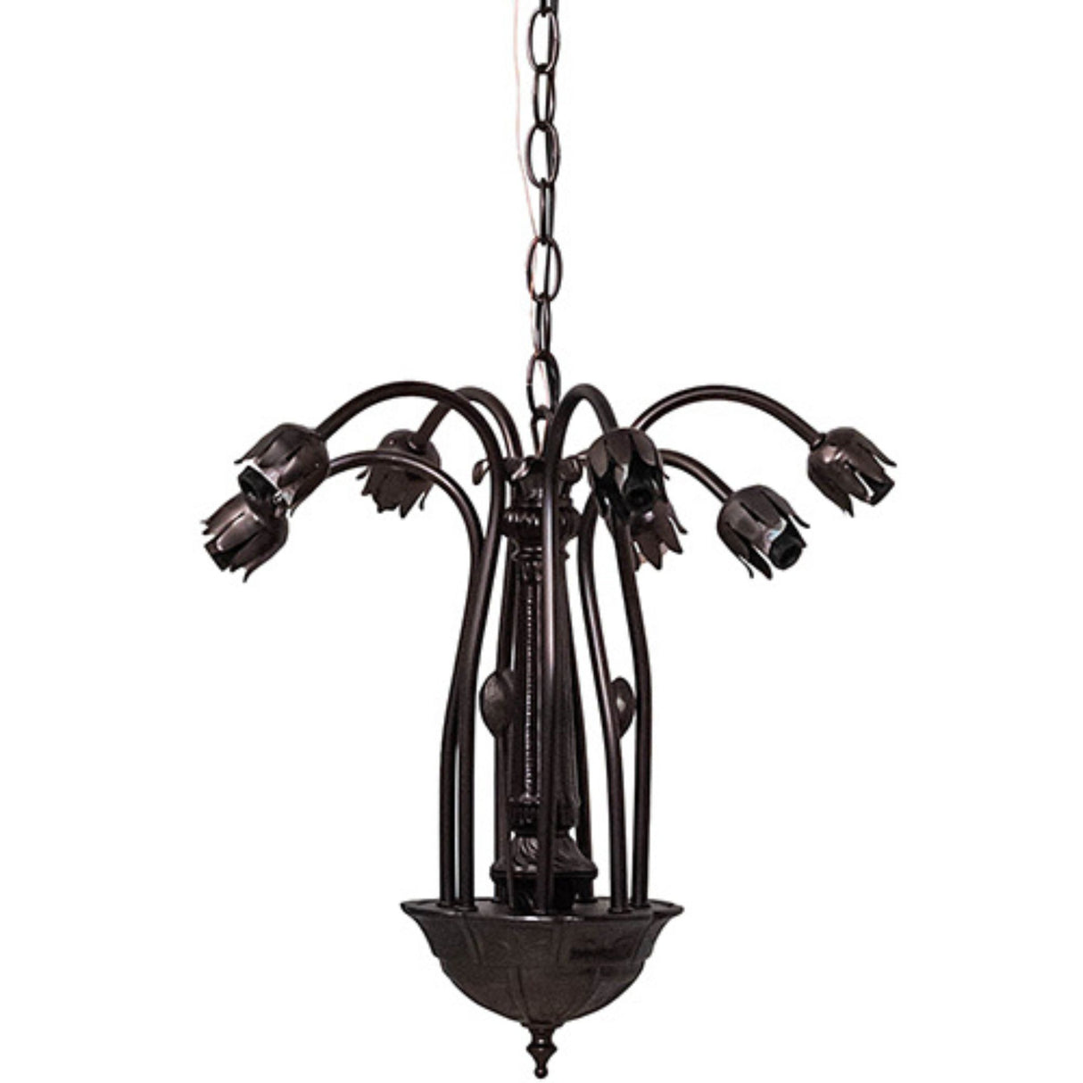 Chandelier frame of amber Tiffany Pond Lily with no glass shades installed