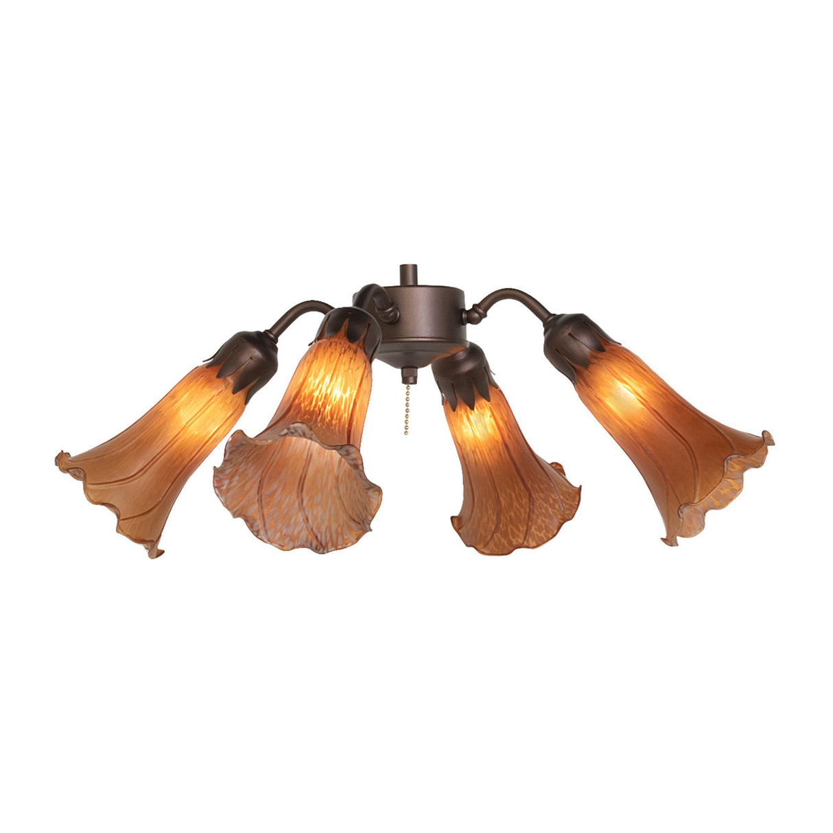 Amber Tiffany Pond Lily fan light with four elegant glass shades.