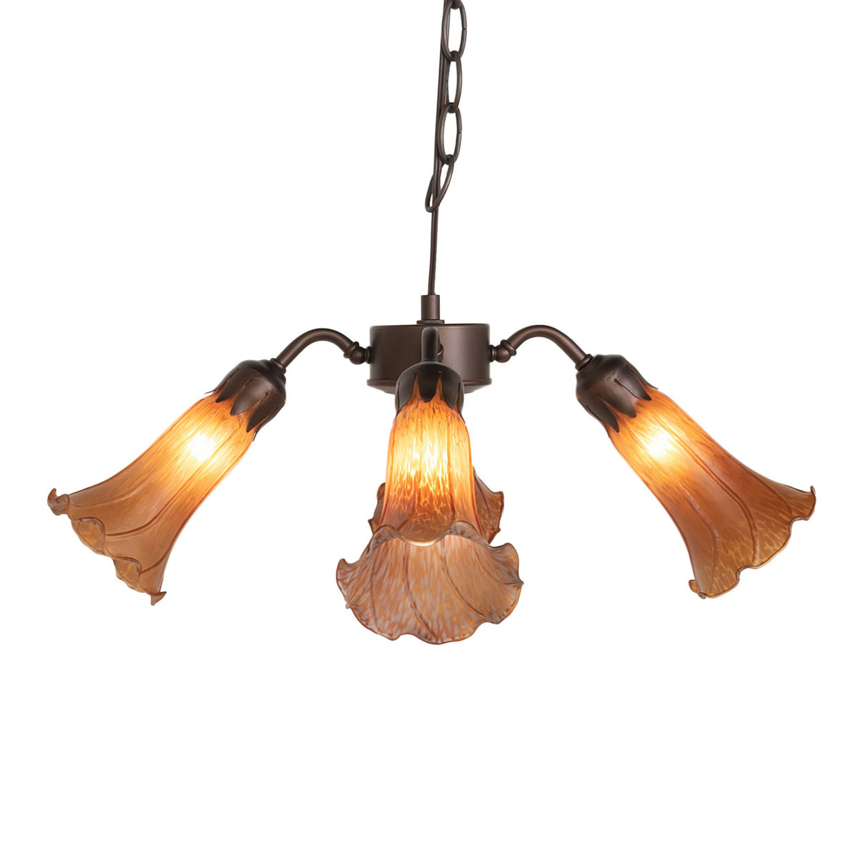 Side angle of Amber Tiffany Pond Lily fan light, highlighting floral glasswork.