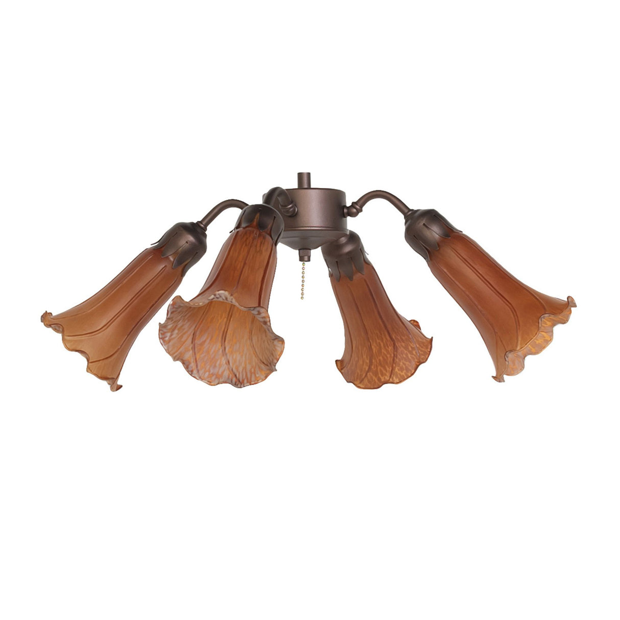 Amber Tiffany Pond Lily fan light, unlit view showing shade details.