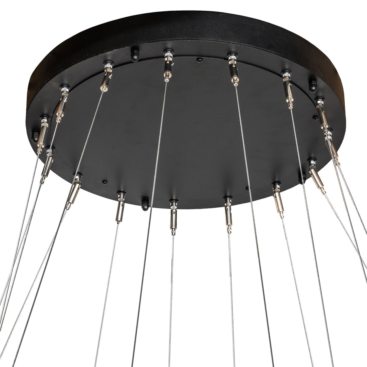Ceiling canopy with adjustable suspension system for cascading chandelier.