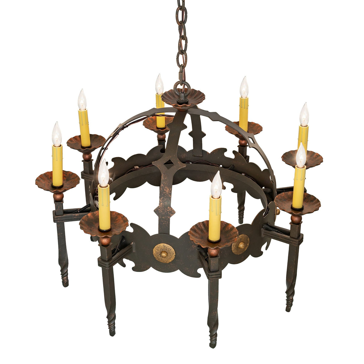 Top view of Antibes chandelier showing iron ring design.