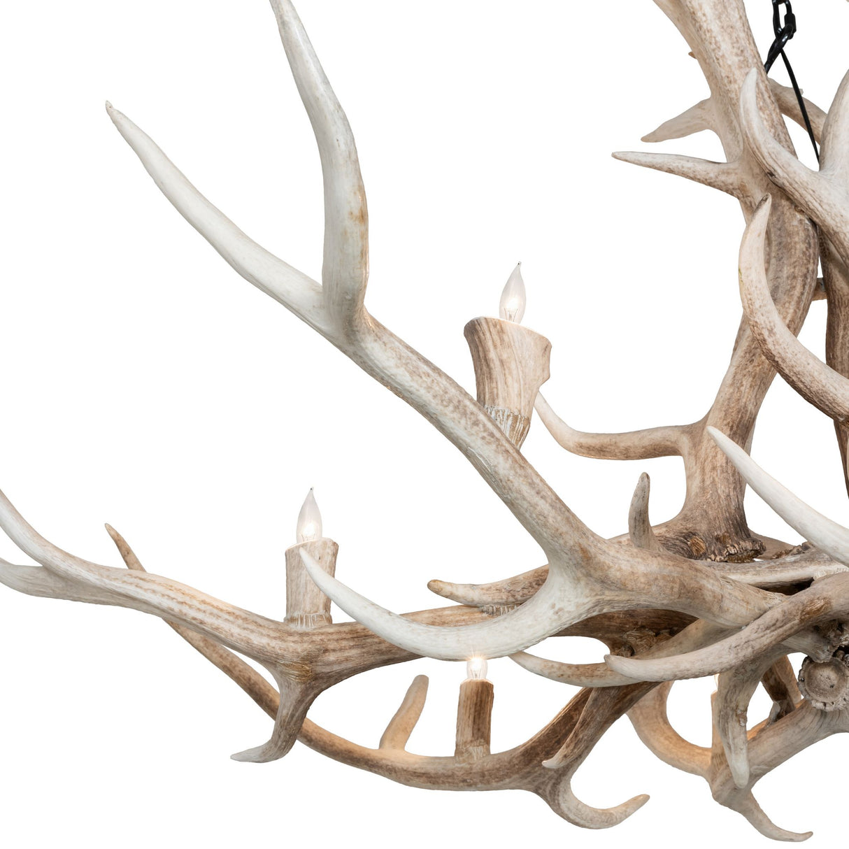 Close detail of antler surface and candle socket sculpting.