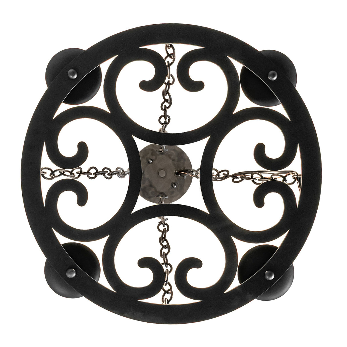 Ashley 4-light blackwash chandelier bottom structure view.