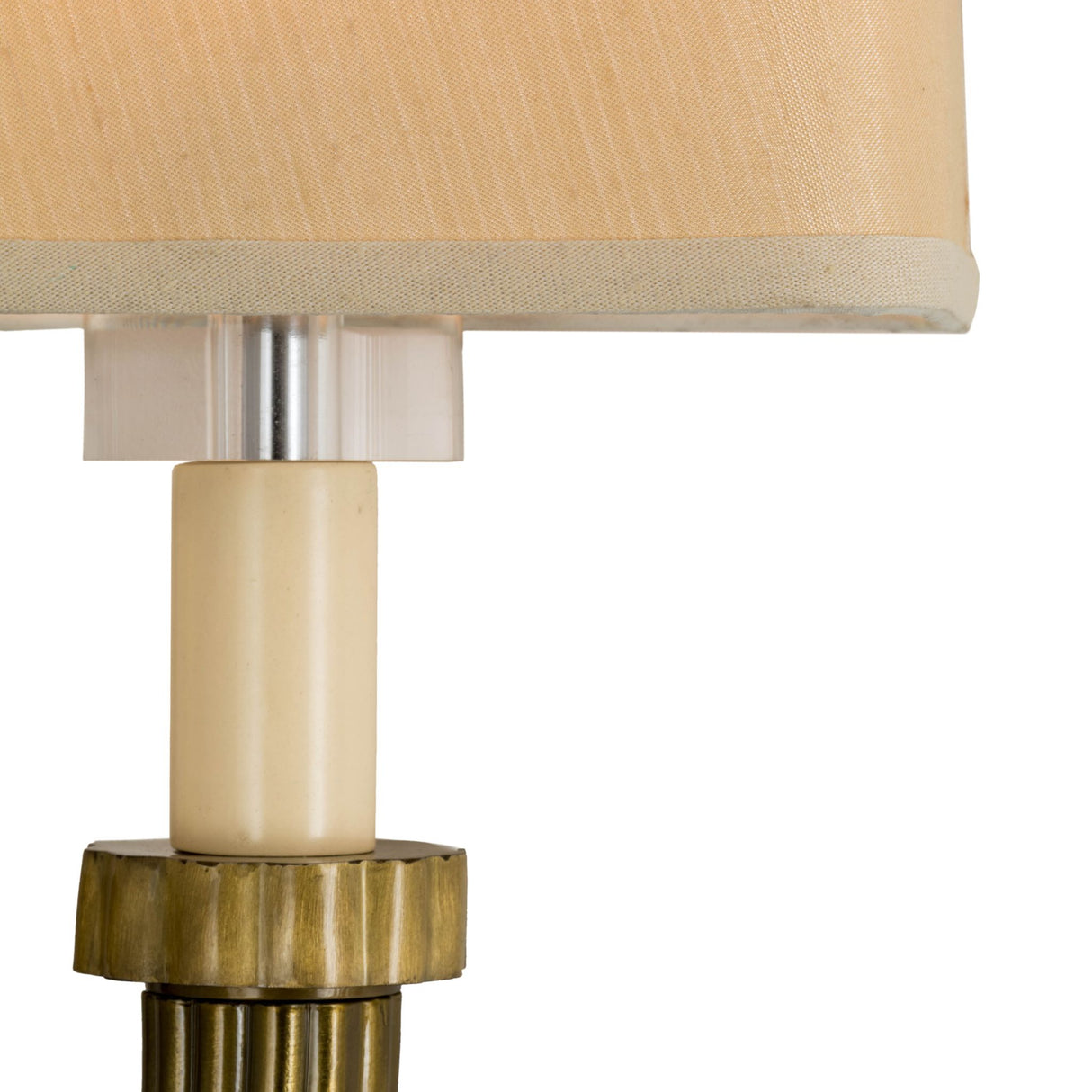 Close-up detail of Bancroft Wall Sconce's brass frame and lamps.