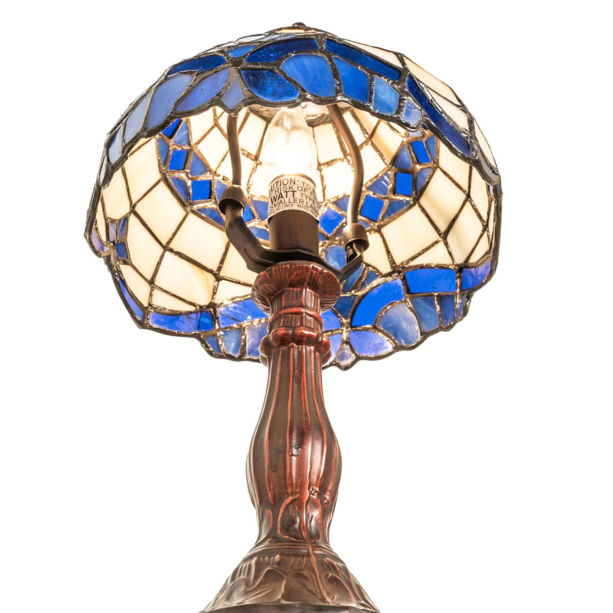 Bottom view of the Baroque mini lamp showing internal hardware and bulb.