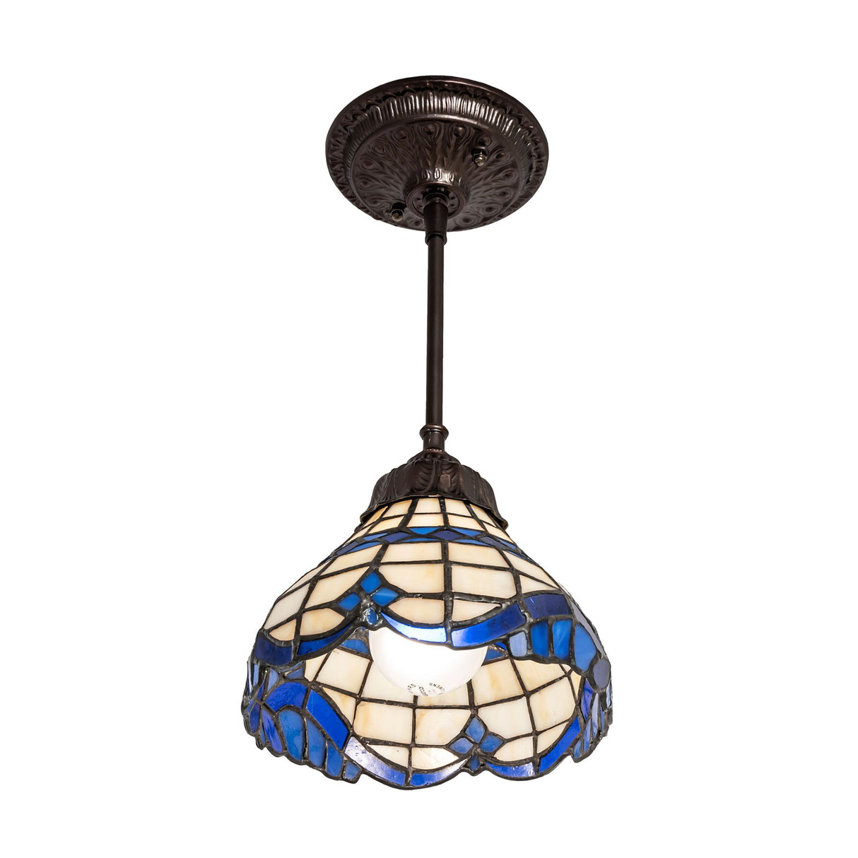 Angled view of the Baroque Mini Pendant with classic Tiffany-style patterns.
