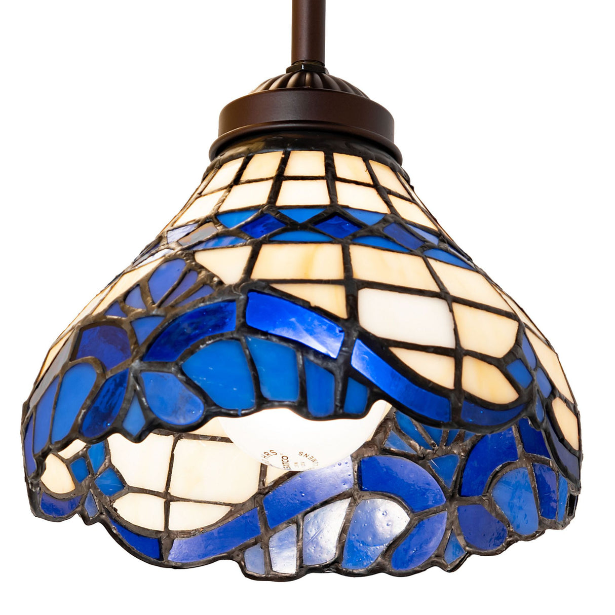 Bottom angle view of the Baroque mini pendant highlighting its intricate stained glass design.