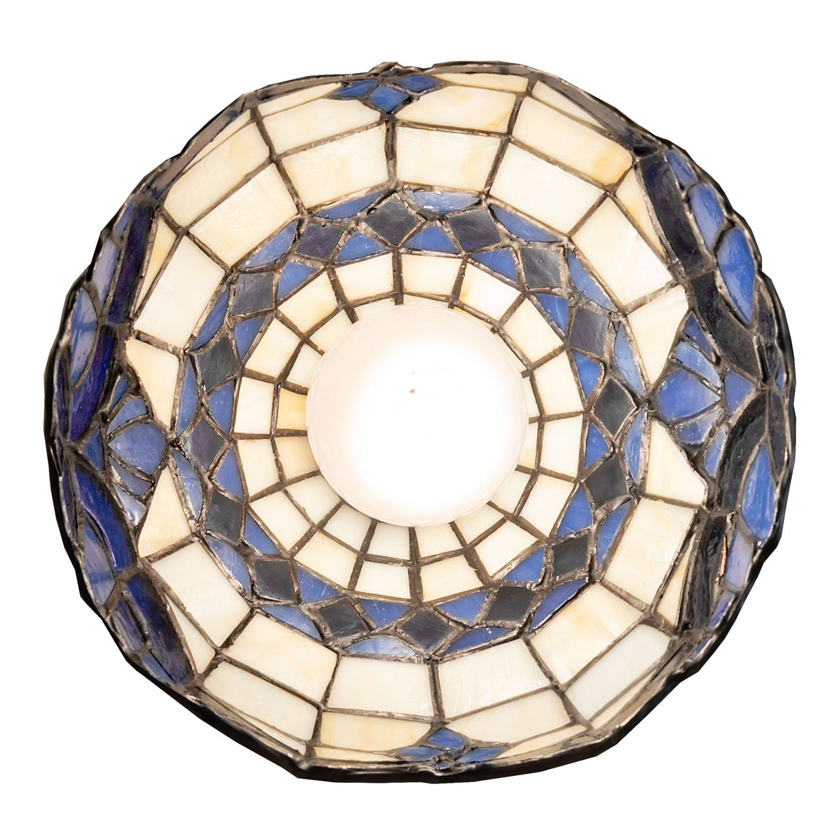 Bottom view of Baroque mini pendant revealing its radiant glass design.
