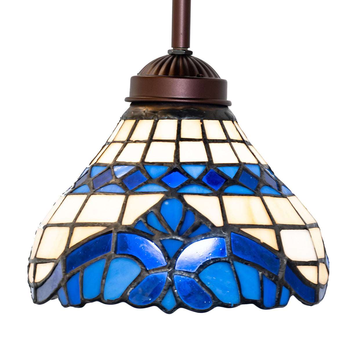 Close-up of the Baroque mini pendant's detailed stained glass pattern.