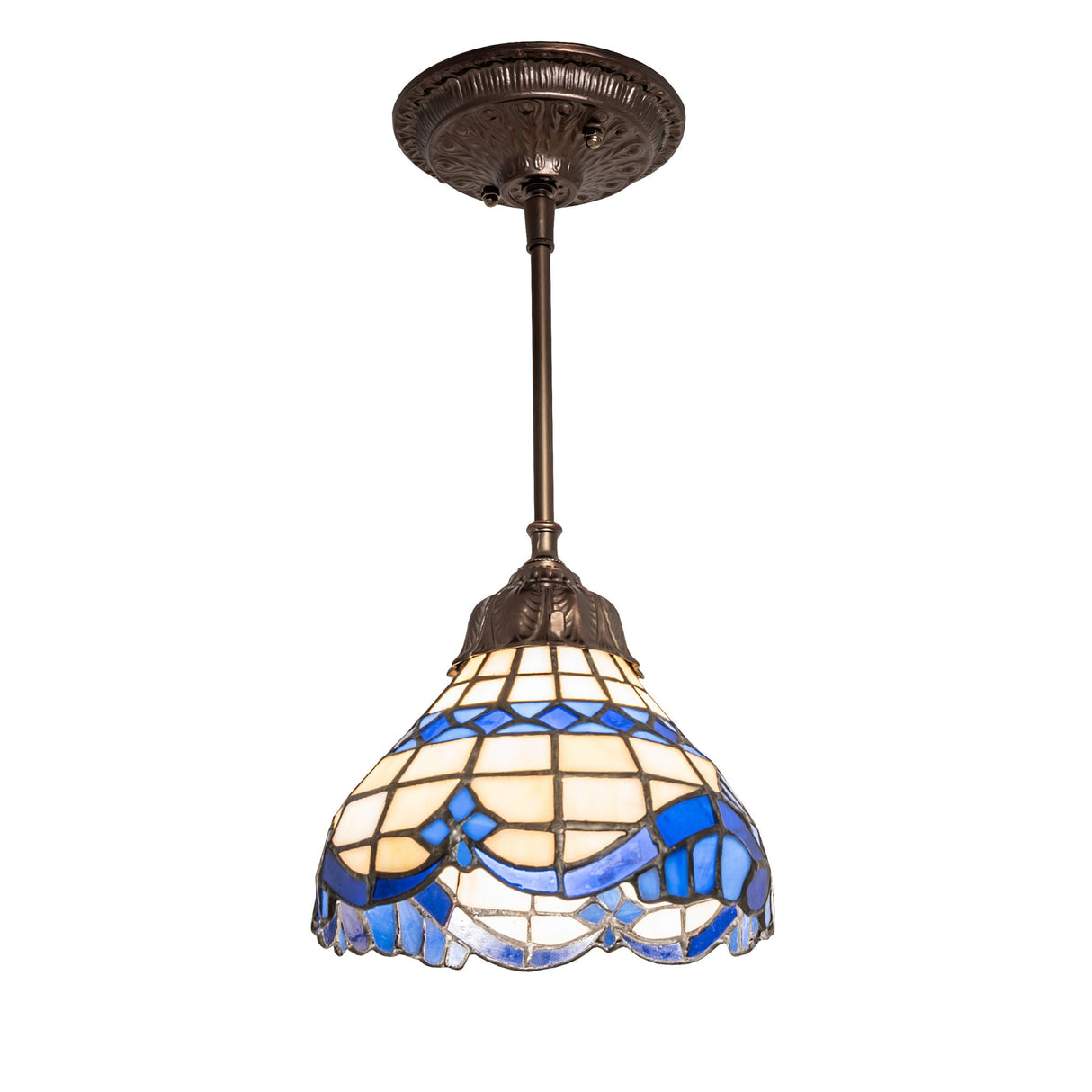 Main view of the Baroque Mini Pendant with intricate blue glasswork.