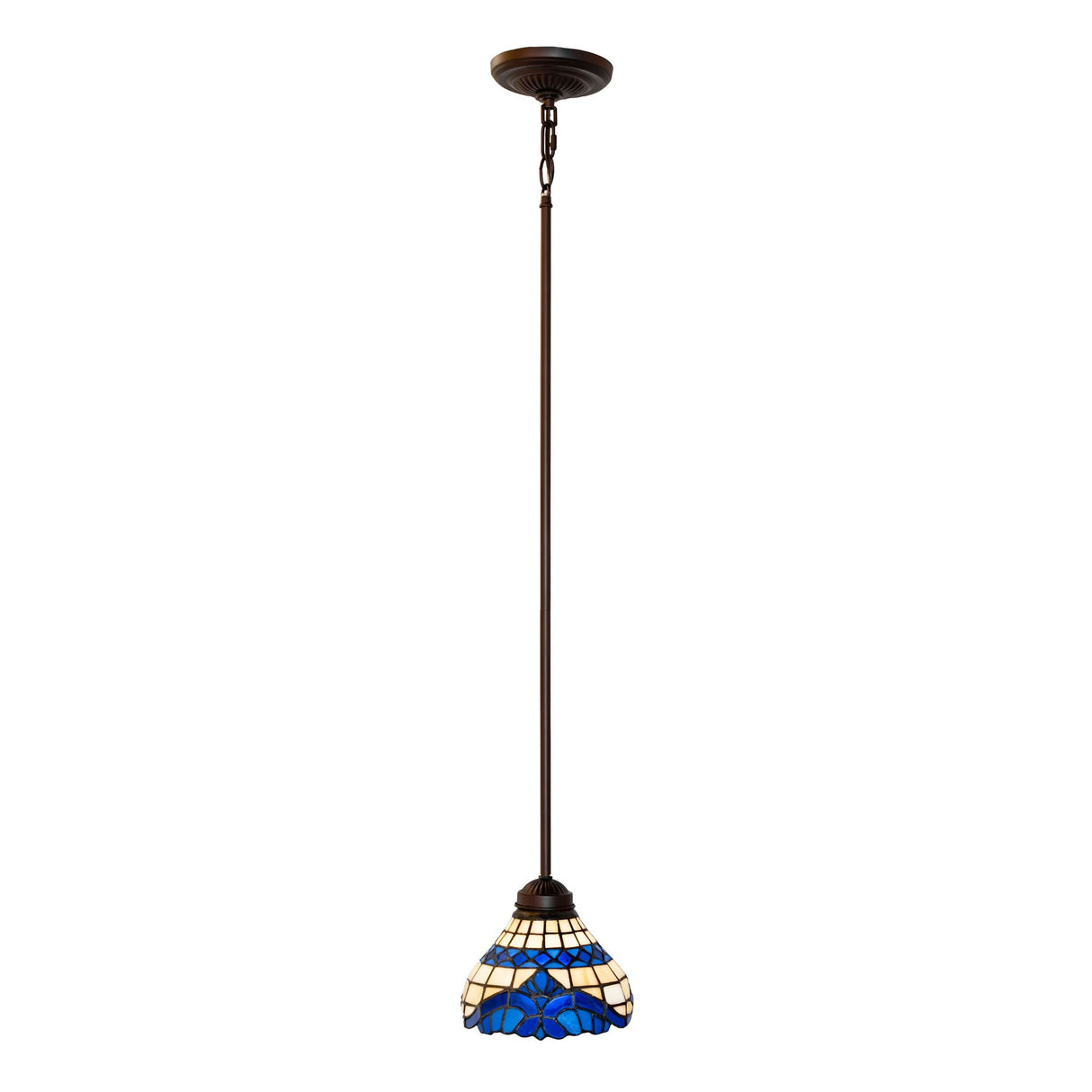 Detailed view of the Mahogany Bronze rod supporting the Baroque pendant.