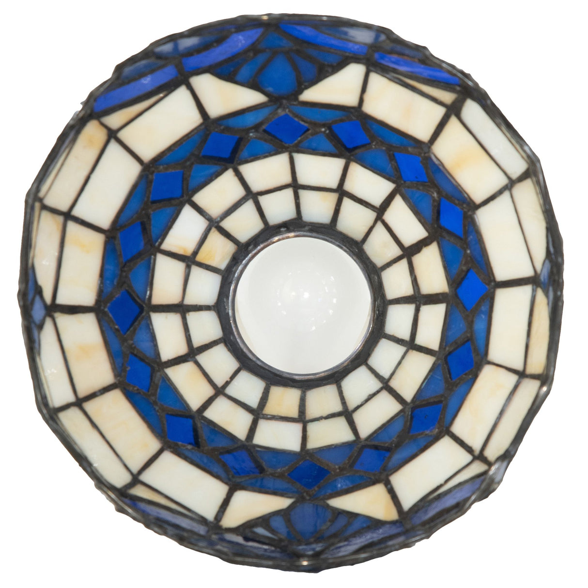 Bottom view of the Baroque shade highlighting its geometric stained glass pattern.