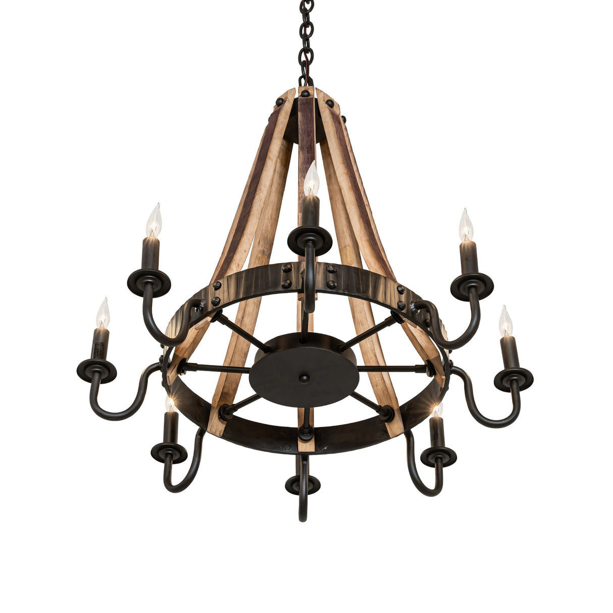 Bottom angle view highlighting metal ring and candle holders