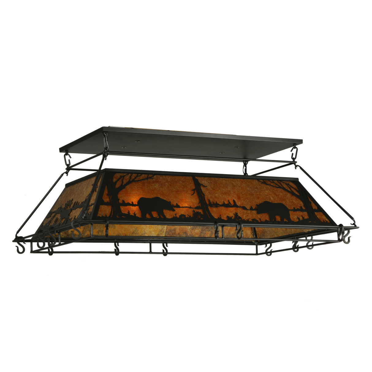 Side lit view highlighting warm amber mica shade and bear design.