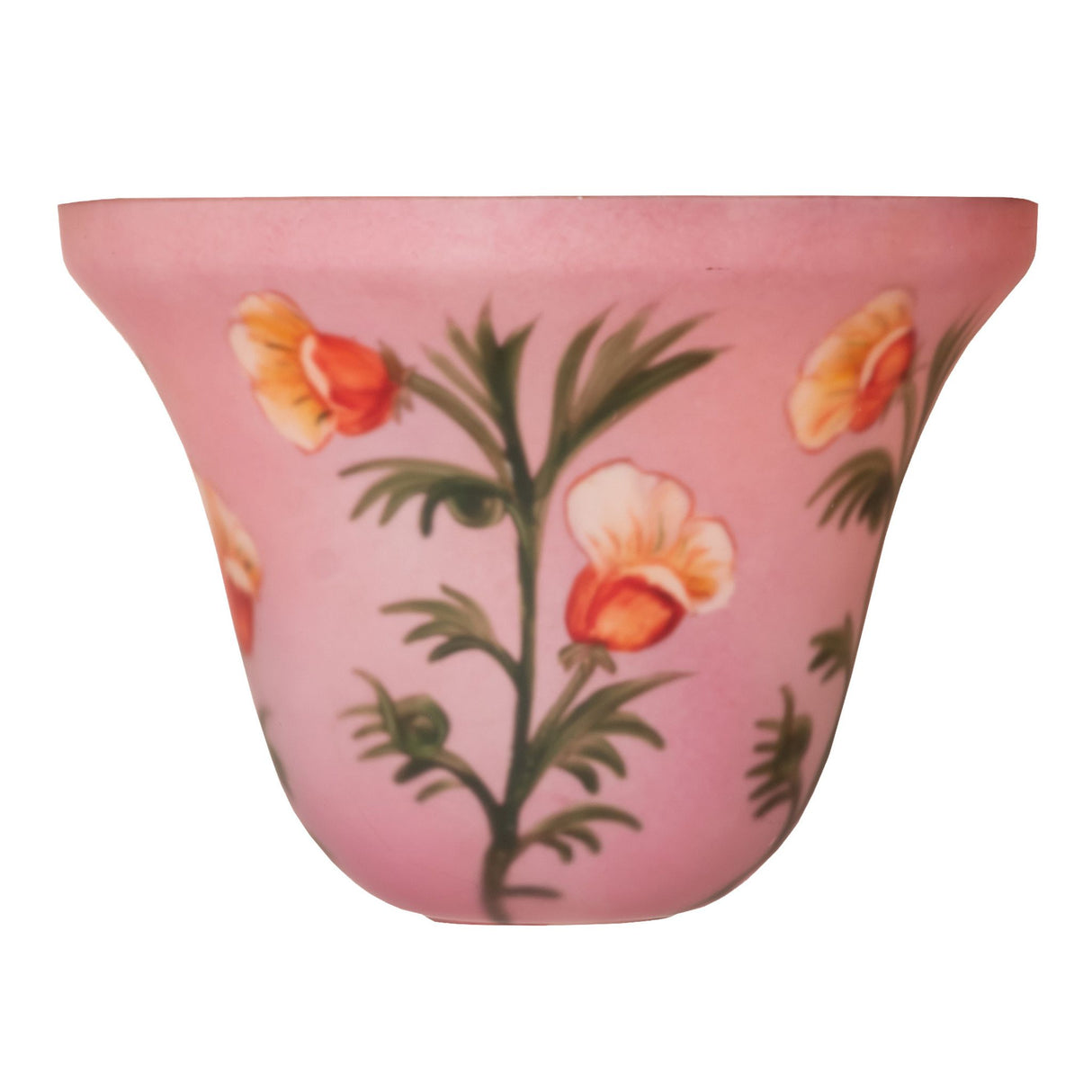 Beautiful hand-painted Bell Flower shade with floral and leaf designs.