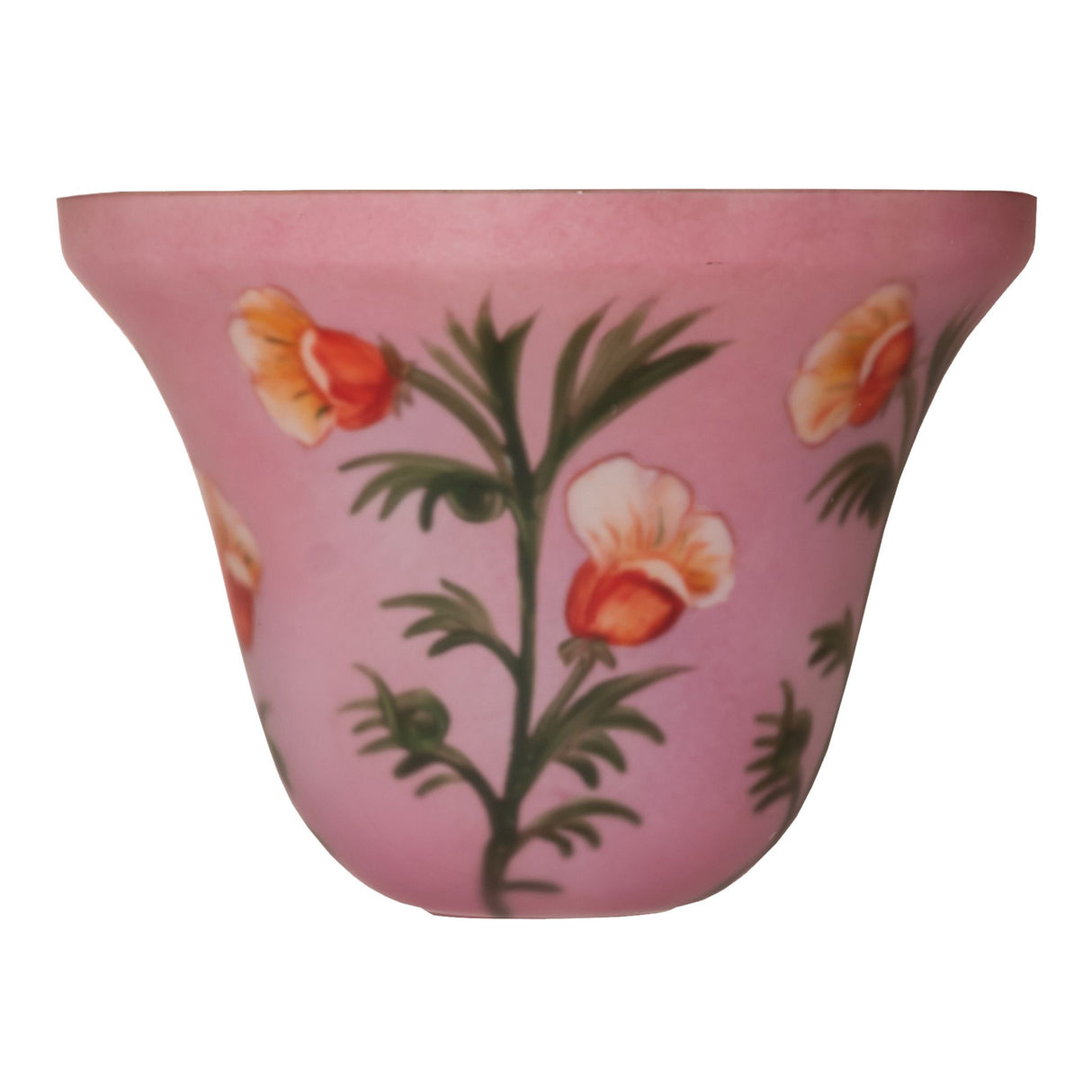 Unlit Bell Flower shade displaying soft pink glass with floral accents.
