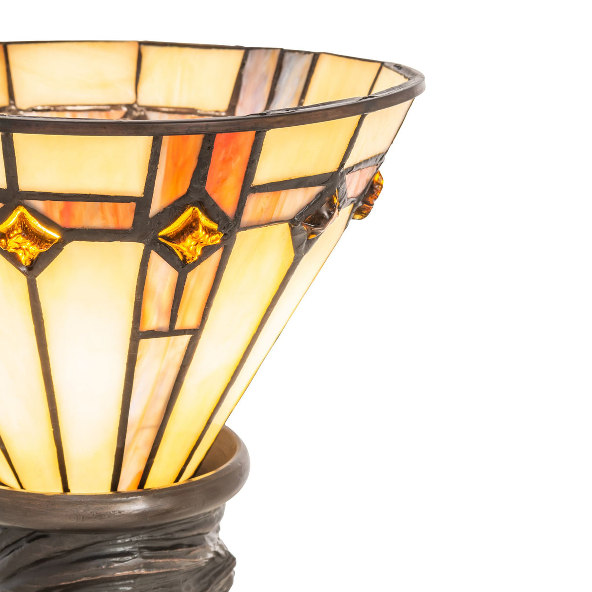 Detail of the Belvidere Mini Lamp shade highlighting its Sunburst and Purple trim.