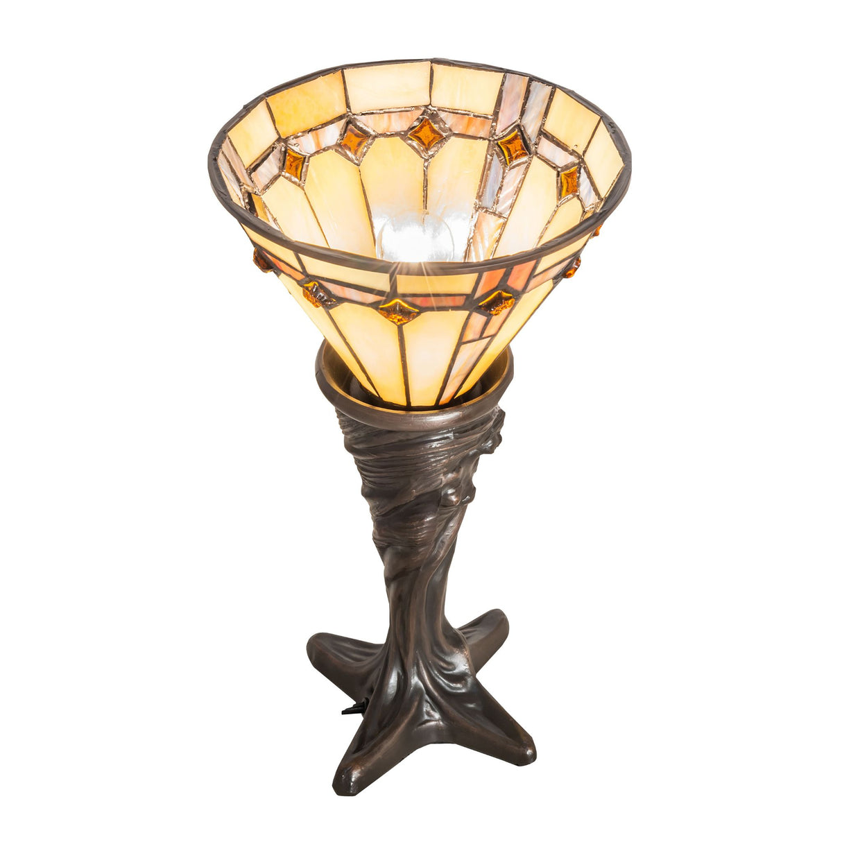 Top view of the 15" High Belvidere Mini Lamp featuring stained glass shade and mahogany bronze base.