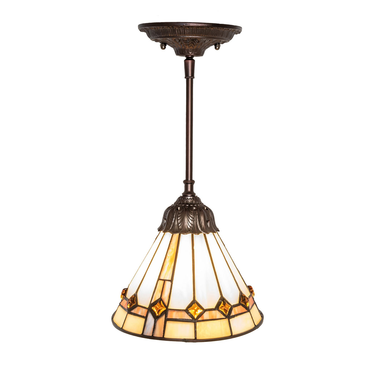Front view of Belvidere Mini Pendant highlighting purple and sunburst trims.