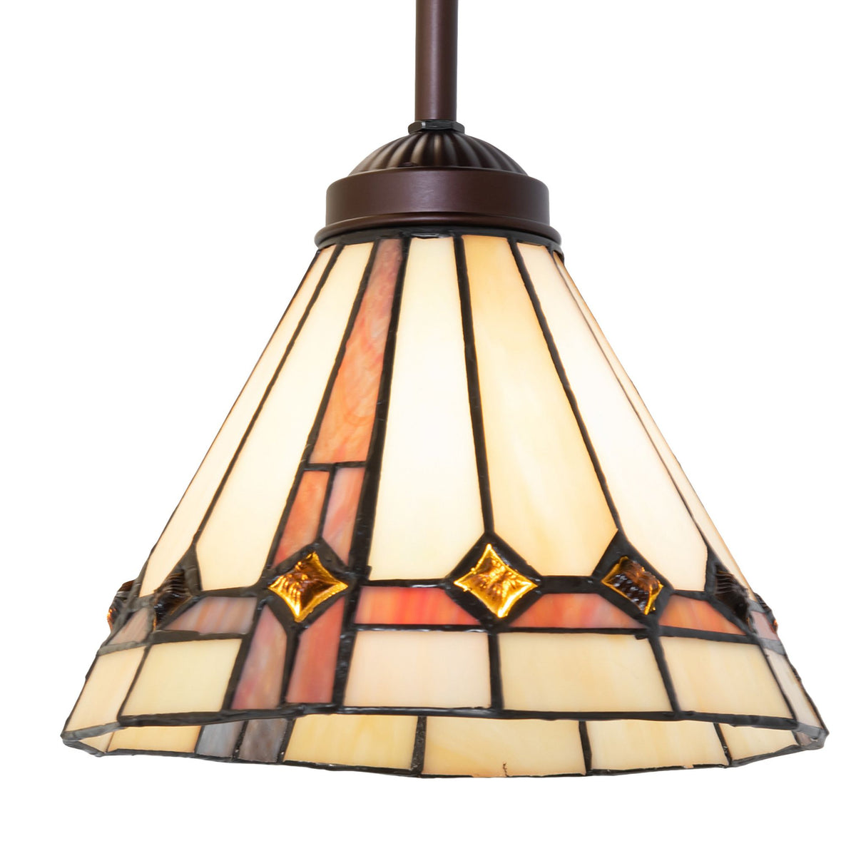 Front view of the Belvidere Mini Pendant showcasing its intricate stained glass design.