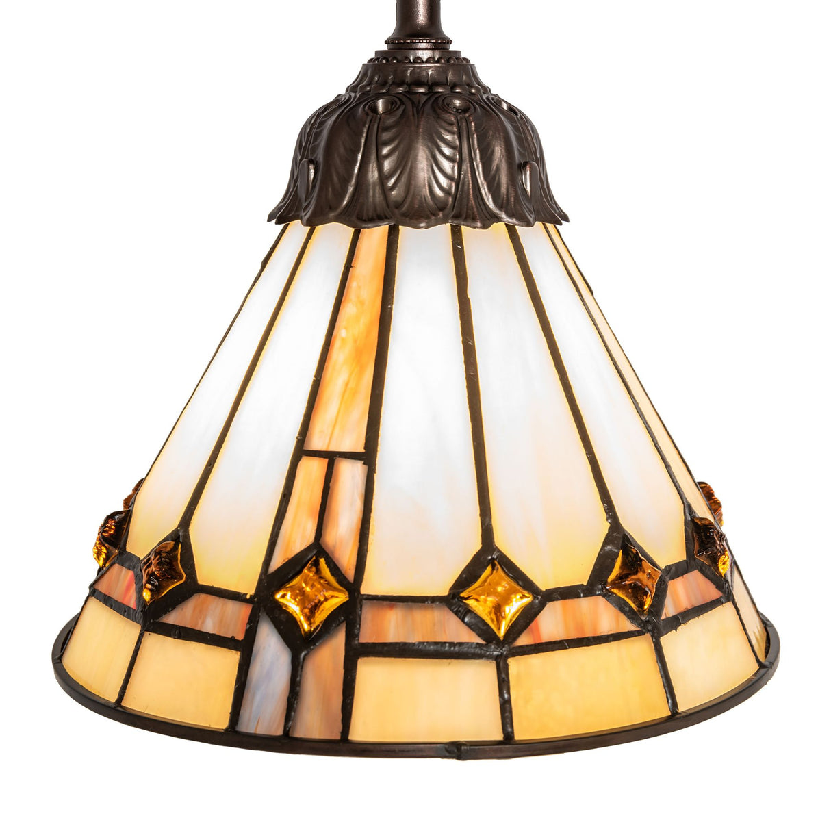 Closeup of the side view detailing the conical pendant shade design.