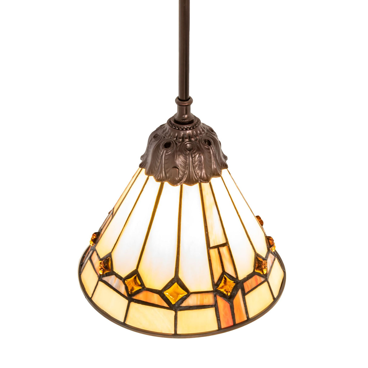 Top angle showcasing the cast Mahogany Bronze hardware of the Belvidere Mini Pendant.
