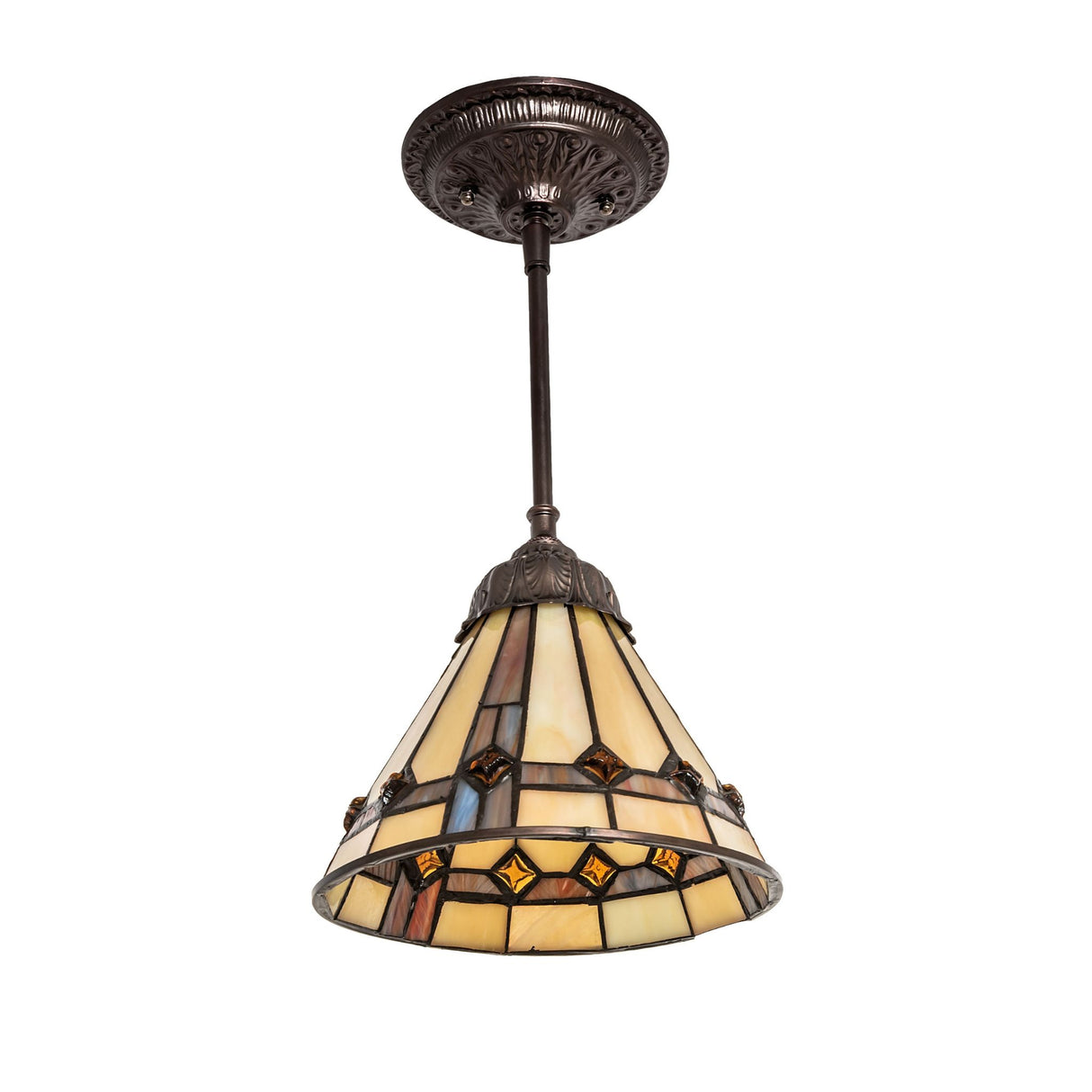 Unlit shade of the Belvidere Mini Pendant emphasizing the iridescent glasswork.