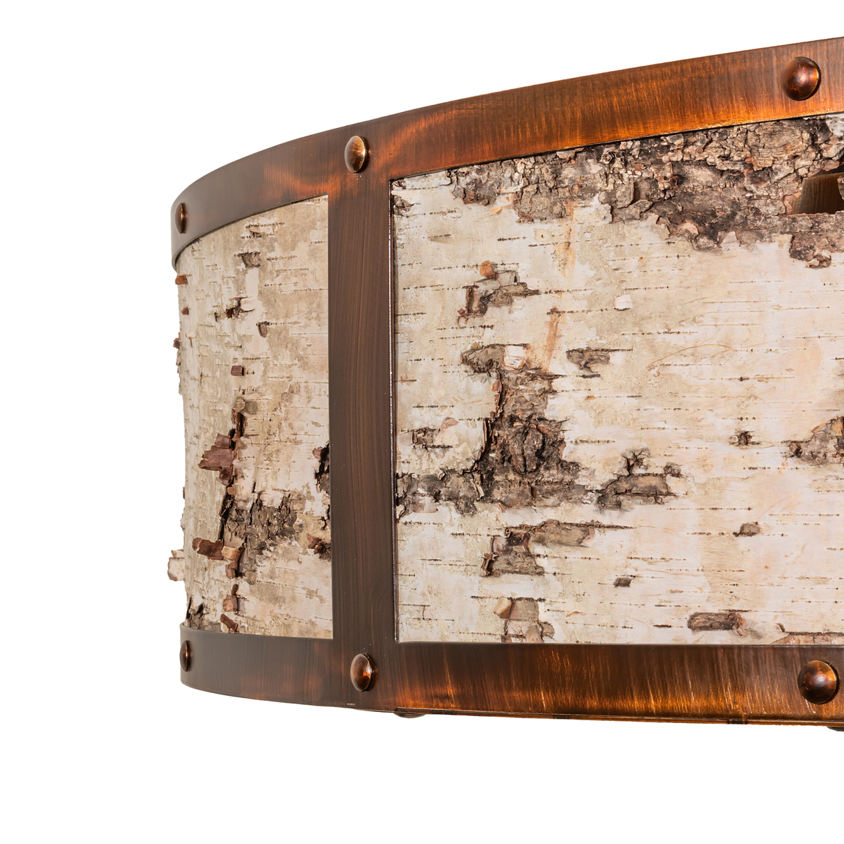 Detailed view of authentic birch bark shade with handcrafted texture.