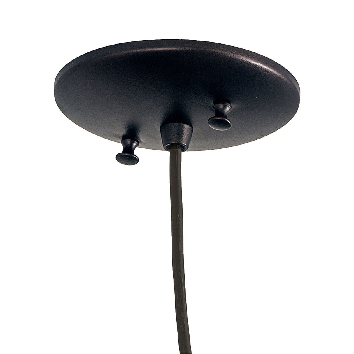 Ceiling canopy of the Sutter pendant in a matte black finish with hanging cord detail.