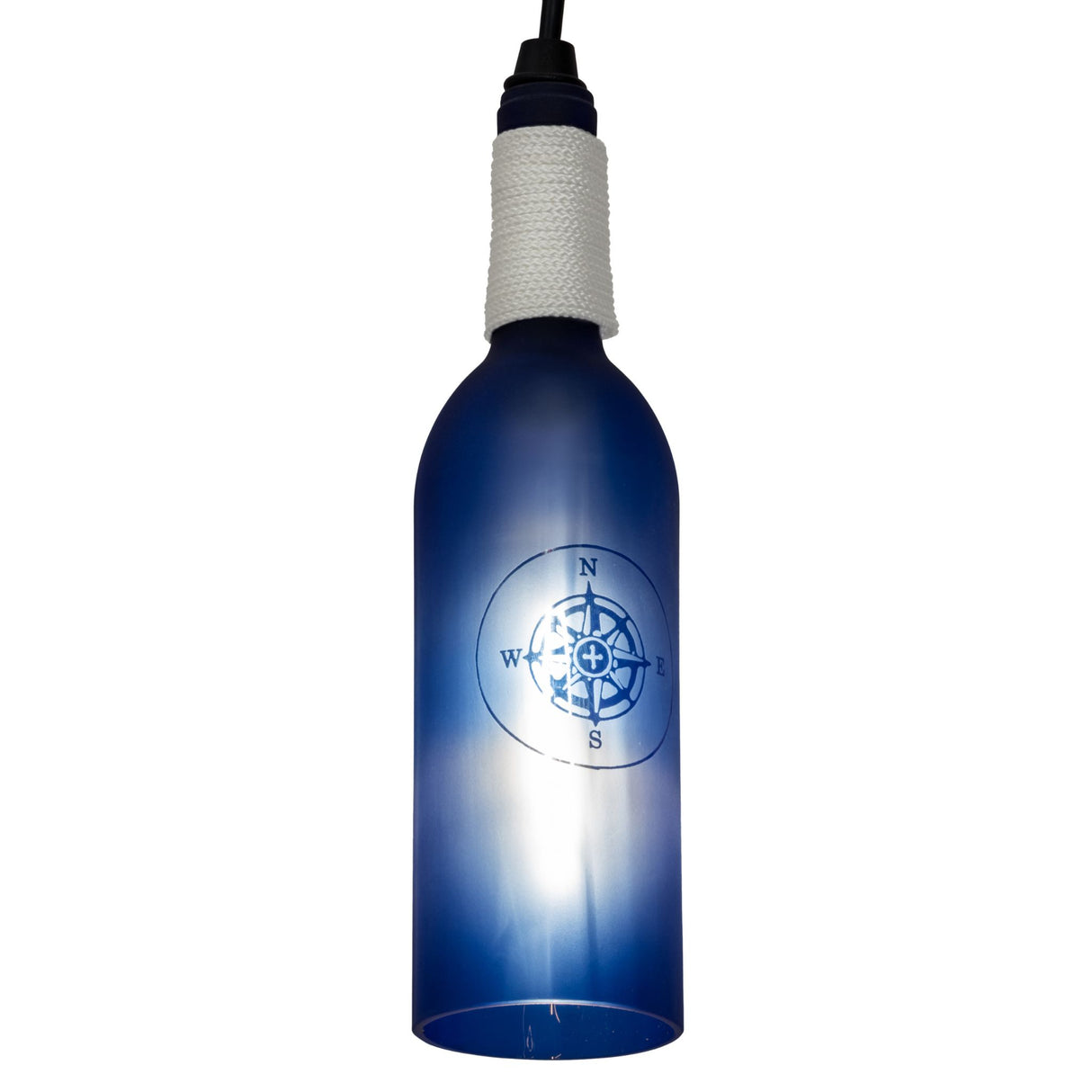 Blue compass wine bottle mini pendant.