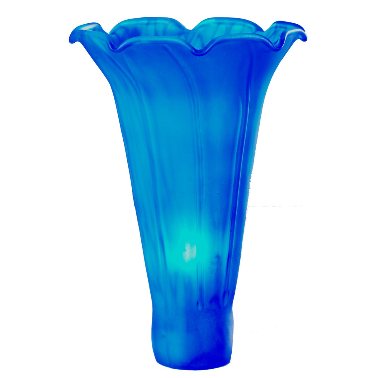 Front view of the Blue Lily glass shade with a ruffled edge.