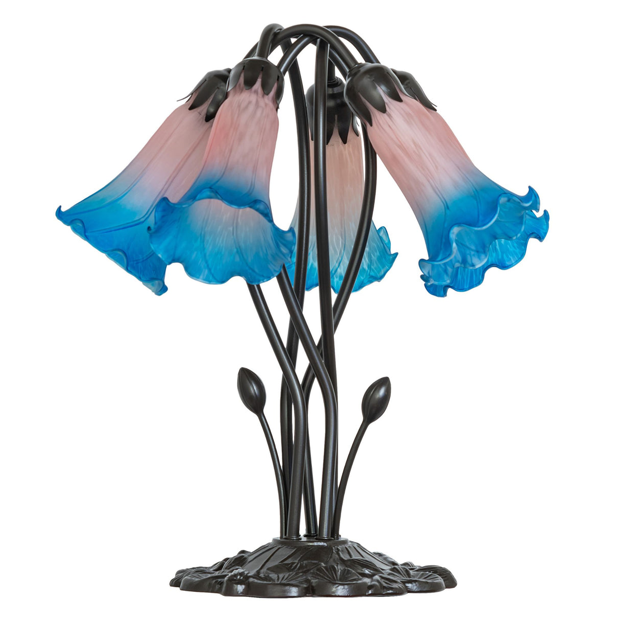 Side view highlighting the delicate glass flower shades.