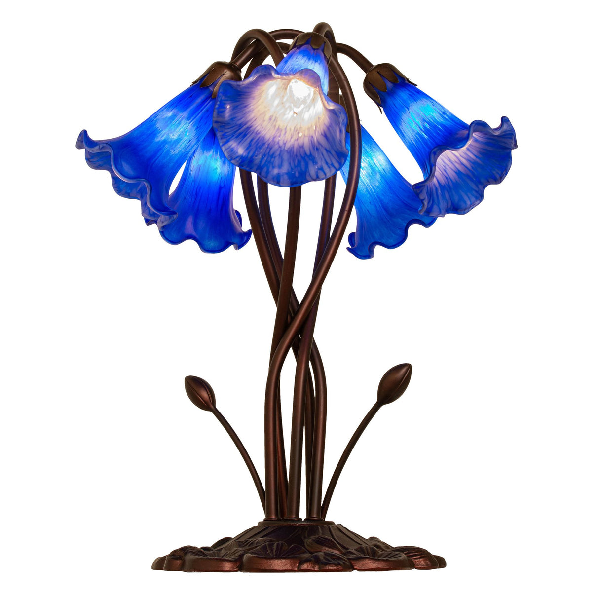 Blue Tiffany Pond Lily 5 LT Accent Lamp 17" High - Angled View.