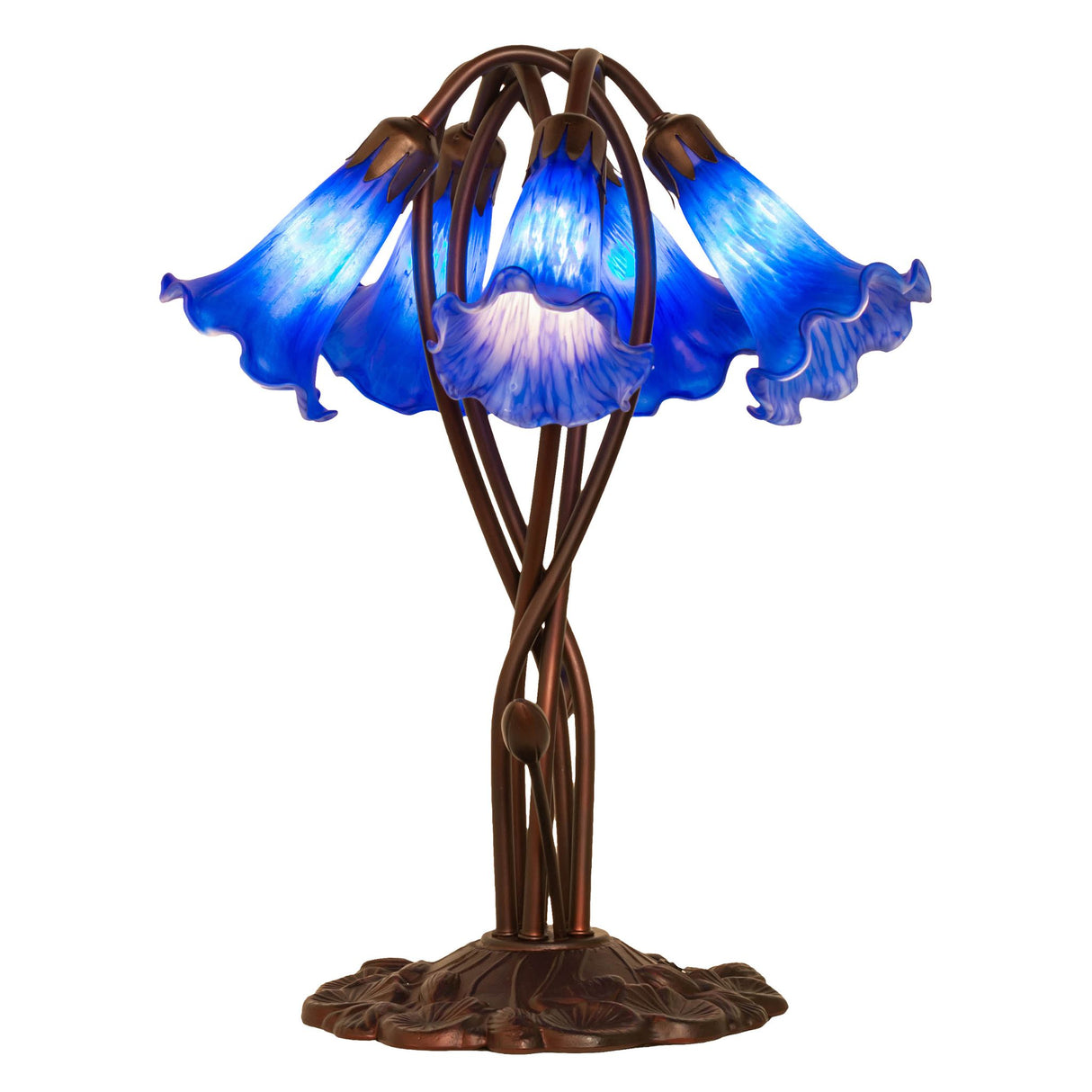 Blue Tiffany Pond Lily 5 LT Accent Lamp 17" High - Back View.