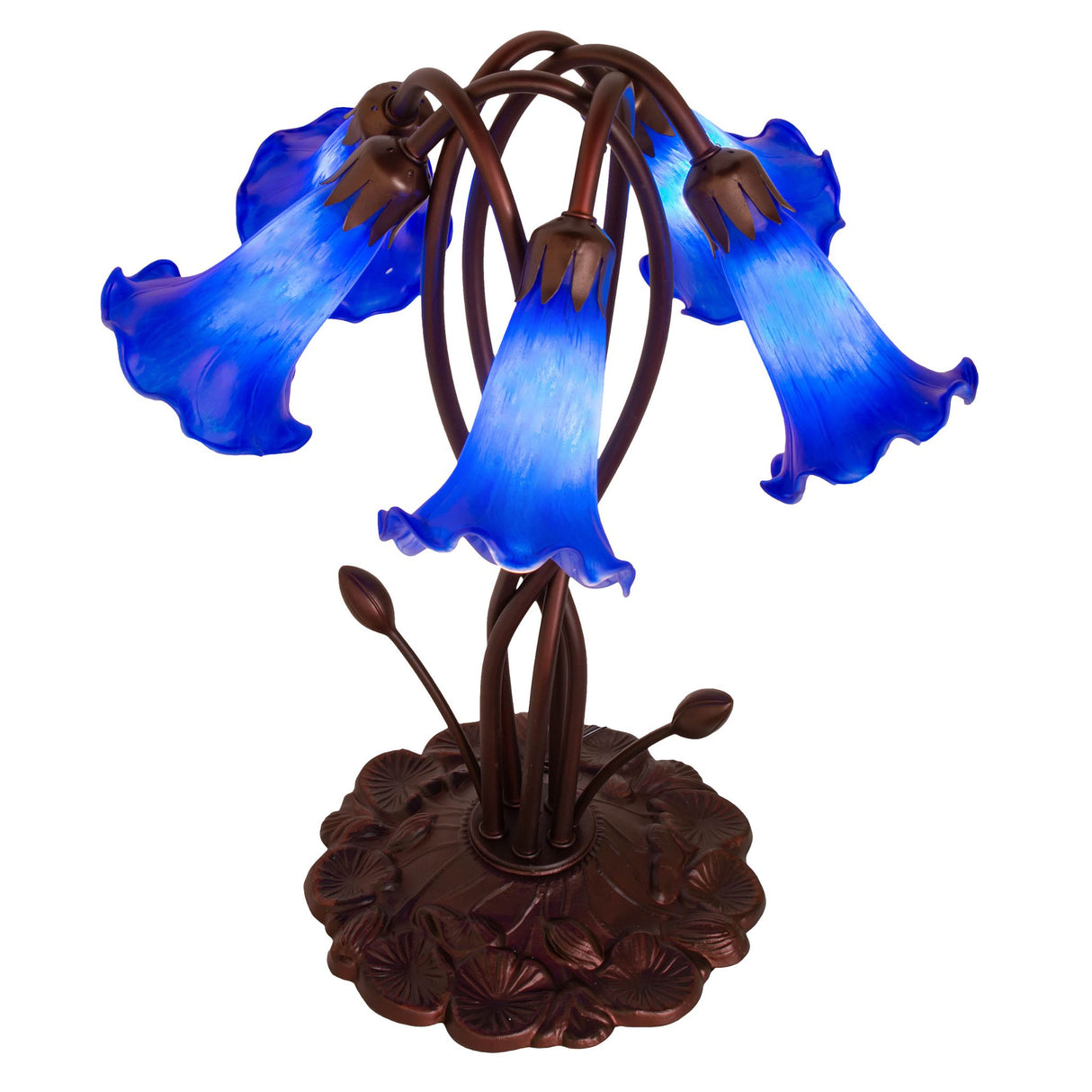 Top view showcasing the intricate glass shades of the blue lamp.