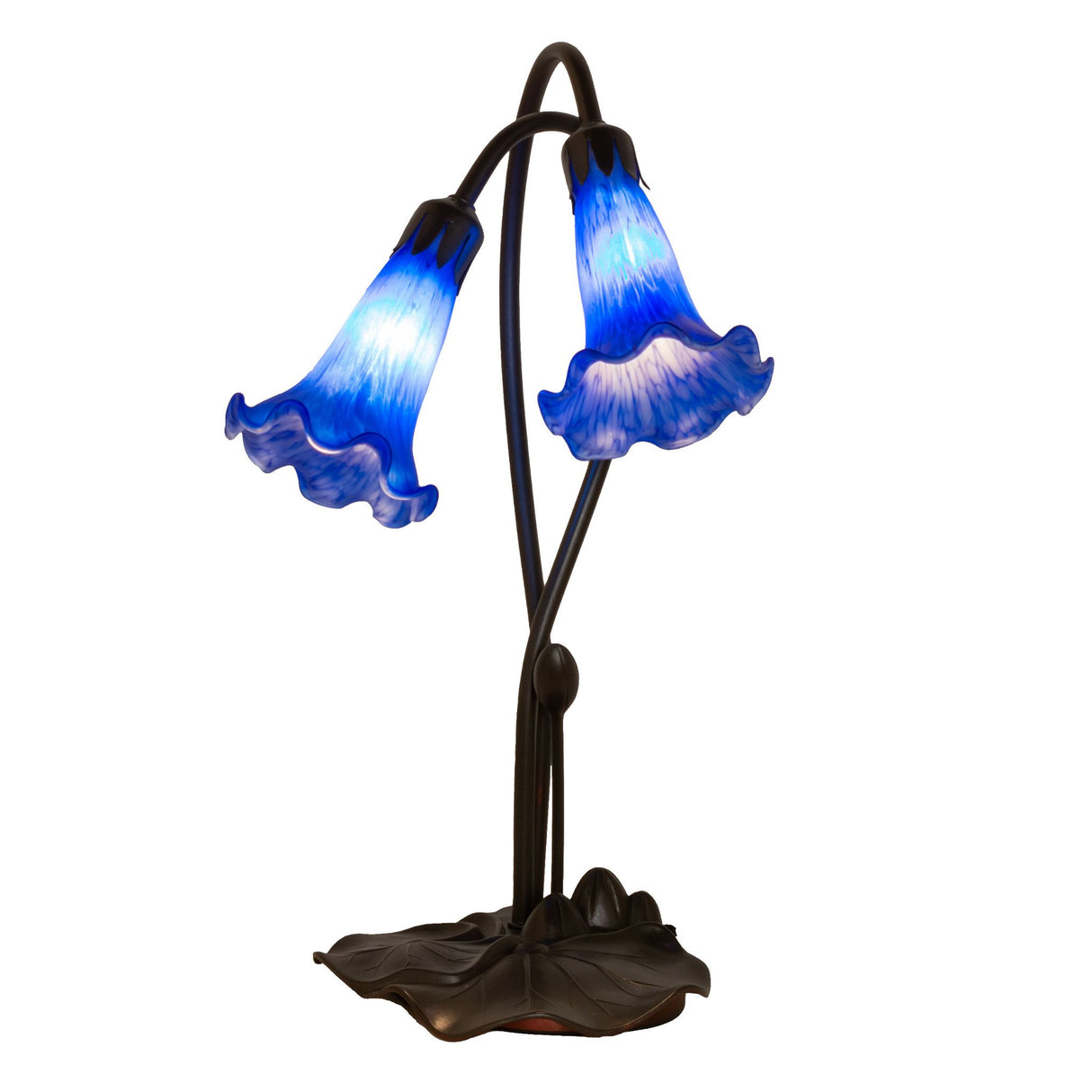 Blue Pond Lily 2-light accent lamp with softly mottled lavender fluted shades.