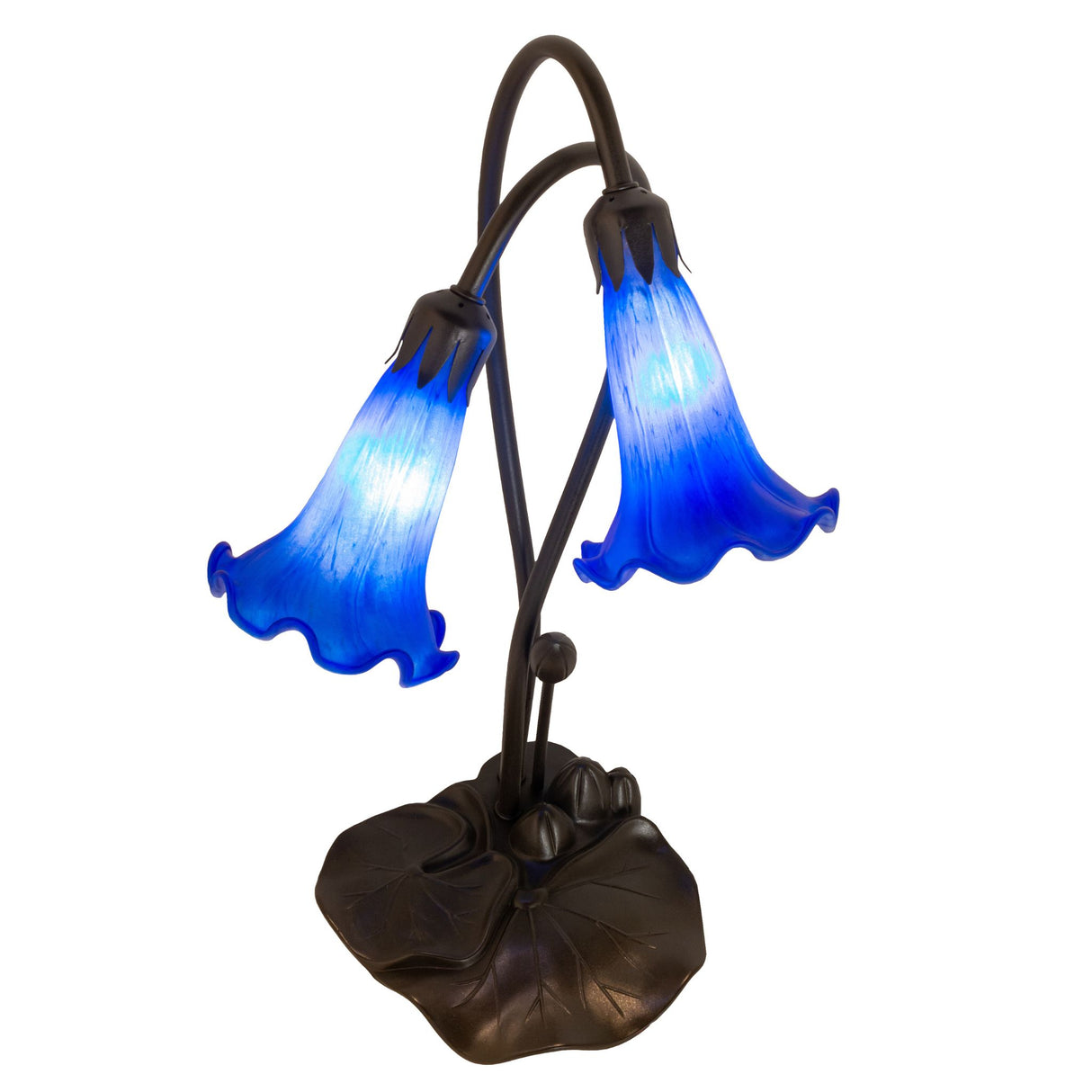 Top view of the Blue Pond Lily accent lamp focusing on its artistic shade placement.