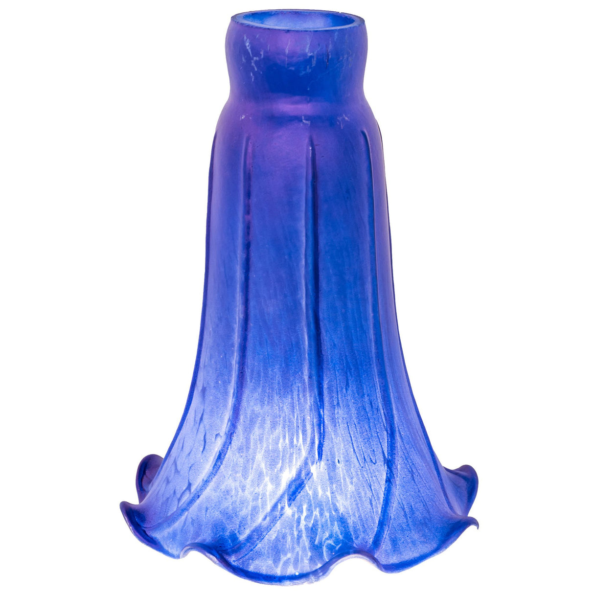 Side view of indigo blue pond lily glass shade.