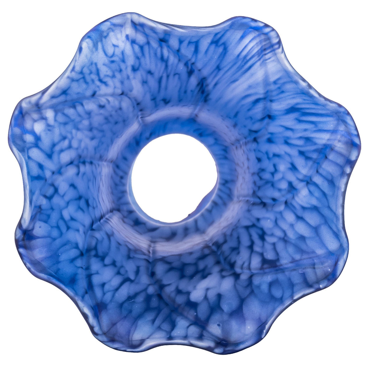 Top view of ruffled indigo blue pond lily glass shade.