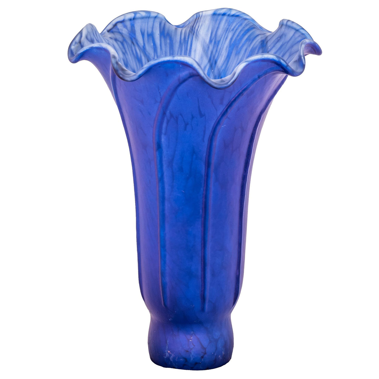 Unlit view of Indigo blue pond lily glass shade with soft matte finish.