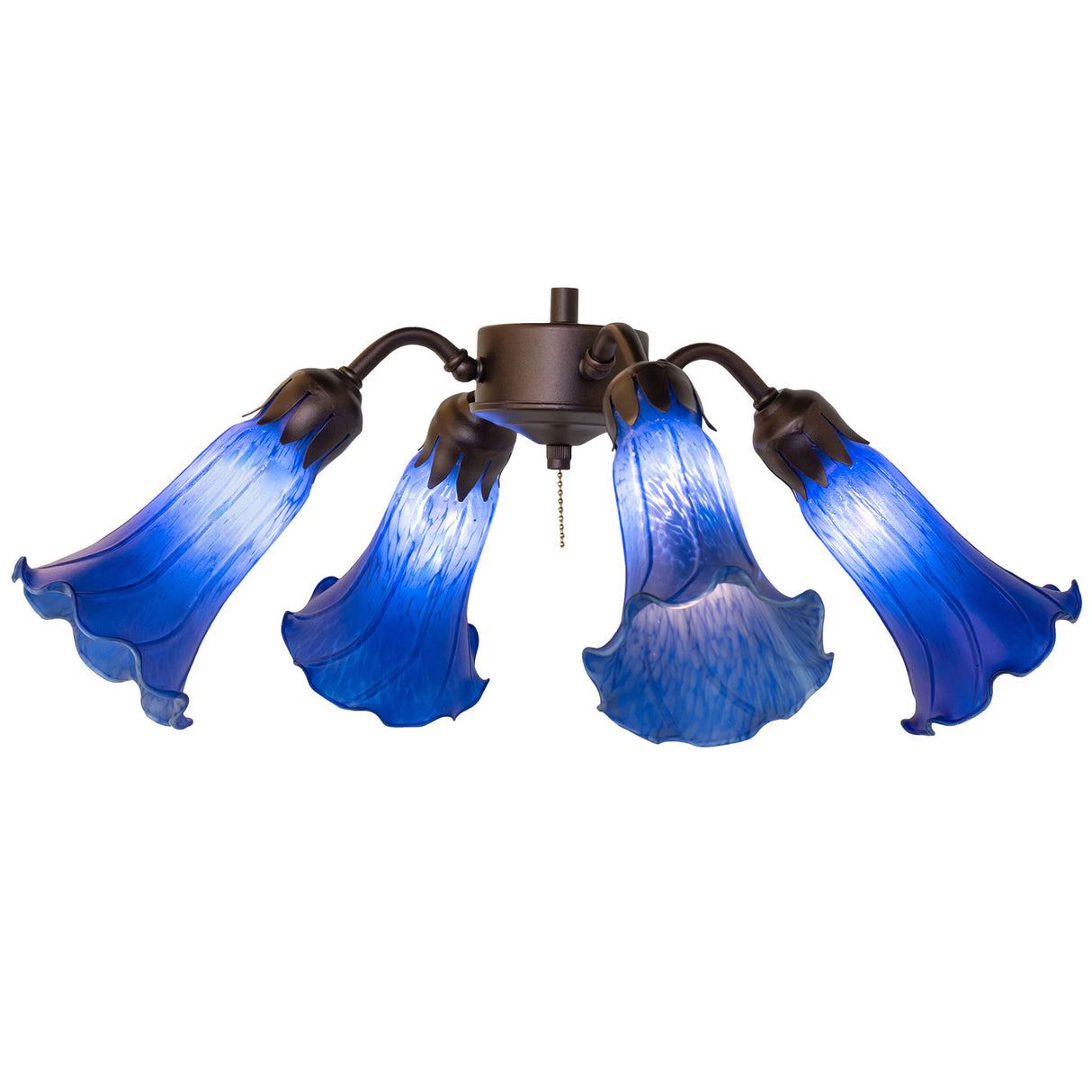 Blue Tiffany Pond Lily fan light with elegant floral shades.