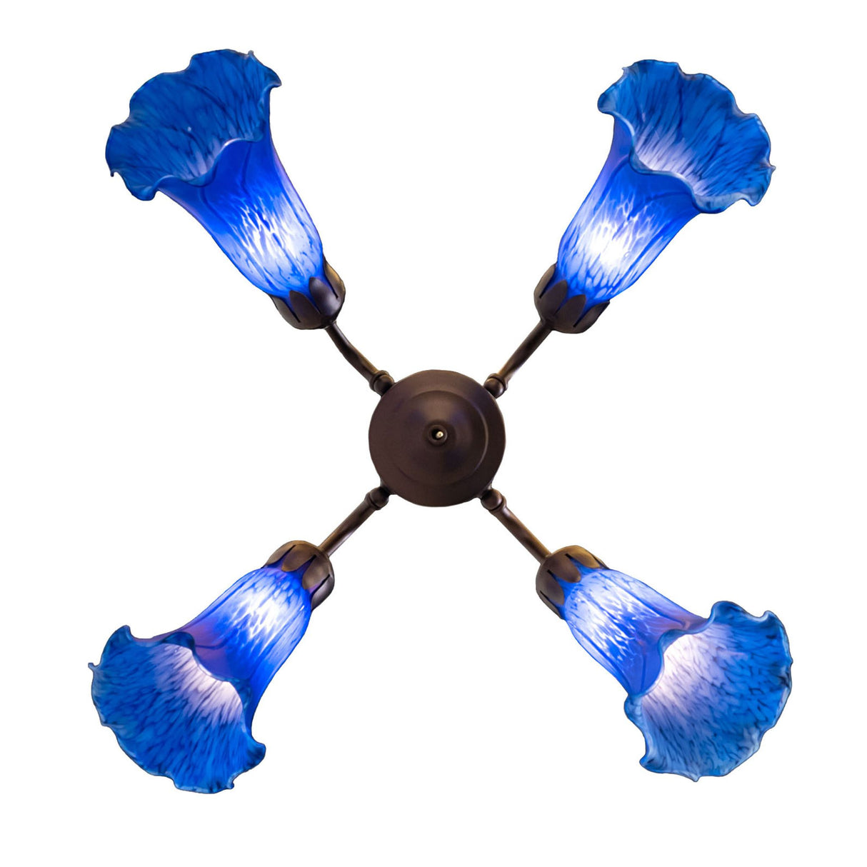 Bottom view of the blue Tiffany Pond Lily fan light.
