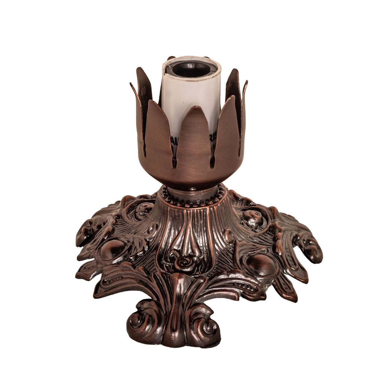 Mahogany Bronze base of the Blue Tiffany Pond Lily Victorian Accent Lamp showcasing ornate craftsmanship.